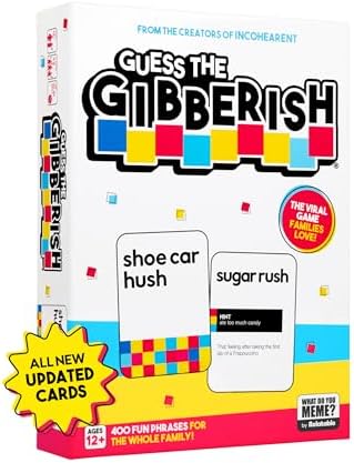 Guess The Gibberish Card Game for Families by Relatable, From The Creators of Incohereant, Fun Kids Games for Kids 12+, Game Night With Friends, Includes 400 Cards, Instructions, and 1 Sand Timer
