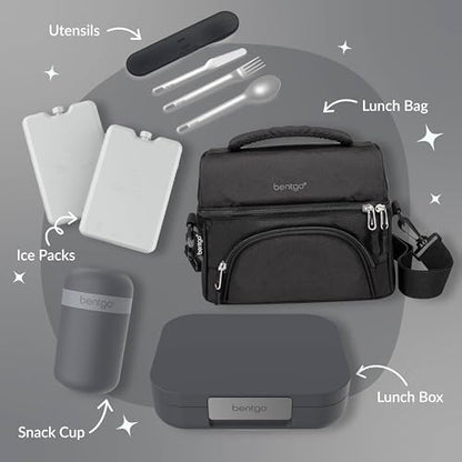 Bentgo Modern - Adult & Teen Bento Lunch Box; 3-4 Compartments, Leak-Resistant, 5.5 Cup Capacity/44 fl oz, Improved Locking Clips, Reusable, BPA-Free, Dishwasher/Microwave Safe Tray (Dark Gray)