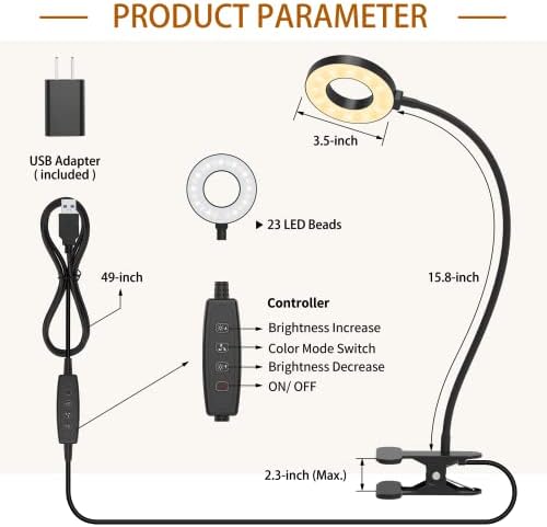 iZELL Desk Lamp, [3 Color Modes & 10 Brightness] LED Reading Light with Clamp, Flexible Gooseneck Book Light for Kids Reading Book in Bed at Night Clip on Table, Headboard, Dorm - 15.8‘’ Black