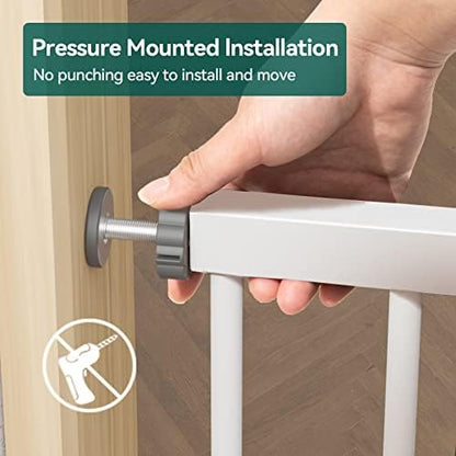 BABELIO 29-55 Inch Extra Wide Baby/Dog Gate, Metal Auto Close, Pressure Mounted Pet Door for Doorways, NO Need Tools and Drilling, with Wall Cups, White
