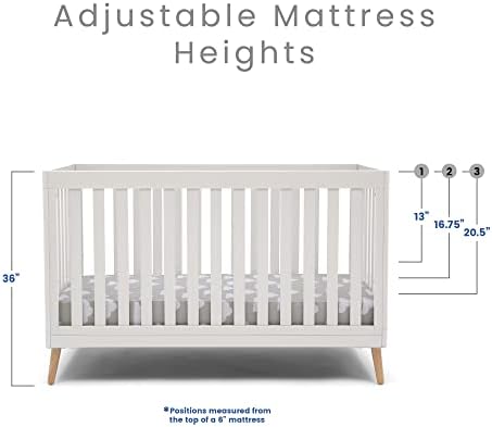 Delta Children Essex 4-in-1 Convertible Baby Crib, Bianca White with Natural Legs