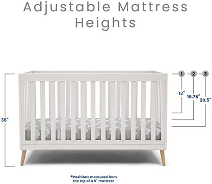 Delta Children Essex 4-in-1 Convertible Baby Crib, Bianca White with Natural Legs