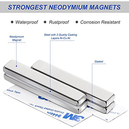 MIKEDE Neodymium Magnets, 30 Pack Super Strong Bar Magnets with Double-Sided Adhesive, Powerful Rare Earth Magnet for Refrigerator, Rectangular Magnet Bar for DIY, Craft - 2.36 x 0.4 x 0.2in