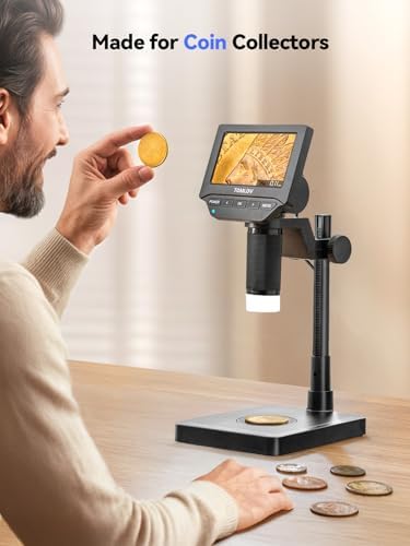 TOMLOV DM4W Microscope with Weighing Scale: 4.3" Digital Coin Microscope with Screen, Error Coin Magnifier with Lights, Weight Scale for Collectors, Jeweler, Students, Compatible with Windows/Mac