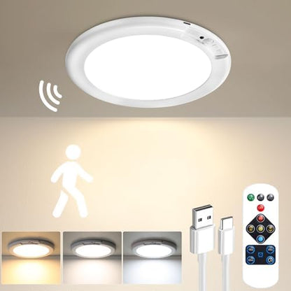 Rechargeable Motion Sensor Ceiling Light with Remote - Magnetic Wireless Ceiling Light Battery Powered for Closet Shower Stairs Shed Hallway Porch Patio ect