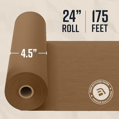 Bryco Goods 24 Inch x 175 Feet, Brown Butcher Paper Roll, Unbleached, Uncoated, Unwaxed, Food-Grade, Wide Kraft Paper for BBQ, Smoking, Grilling, Wrapping Meat, Table Covering - USA Made