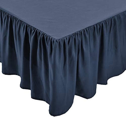 Amazon Basics Lightweight Ruffled Bed Skirt, Classic Style, Soft and Stylish 100% Microfiber with 16" drop-Queen, Navy Blue, Solid