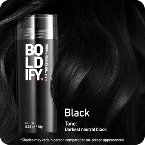 BOLDIFY Hair Fibers (28g) - Fill In Thinning and Fine Hair for an Instantly Fuller, Thicker Look - 14 Shades for Women & Men - Black