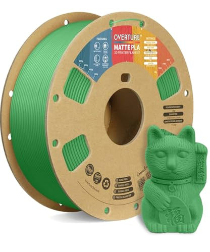 OVERTURE Matte PLA 3D Printer Filament 1.75mm, Matt Surface & Low Warping Filament 1kg Spool (2.2 lbs), Accuracy +/- 0.02 mm, Fit Most FDM Printers (Matte Green)
