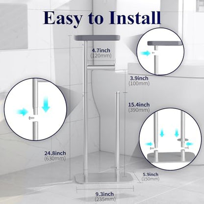 Kitsure Toilet Paper Holder Free Standing – Rustproof Metal Toilet Paper Stand for 4 Rolls with Anti-Slip Base and Shelf for Phone & Small Items, Bathroom Organizers and Storage, Large, Silver