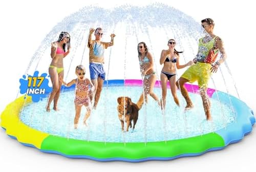 VISTOP Non-Slip Splash Pad for Kids and Dog, Thicken Sprinkler Pool Summer Outdoor Water Toys - Fun Backyard Fountain Play Mat for Baby Girls Boys Children or Pet Dog (117 Inch, Red&Yellow&Green&Blue)