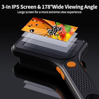 Digital Microscope for Adults, Handheld Pocket USB Microscope with 3 Inch HD Screen, Portable Coin Magnifier with 8 Adjustable LED Lights, Compatible with Windows & MacOS View - Black