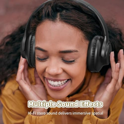 KVIDIO Bluetooth Headphones Over Ear, 65 Hours Playtime Wireless Headphones with Microphone, Foldable Lightweight Headset with Deep Bass, HiFi Stereo Sound Low Latency for Travel Work Cellphone