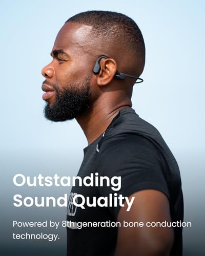 SHOKZ OpenRun - Open-Ear Bluetooth Bone Conduction Sport Headphones, Sweat Resistant Wireless Earphones for Workouts and Running, Built-in Mic, with Hair Band, Black