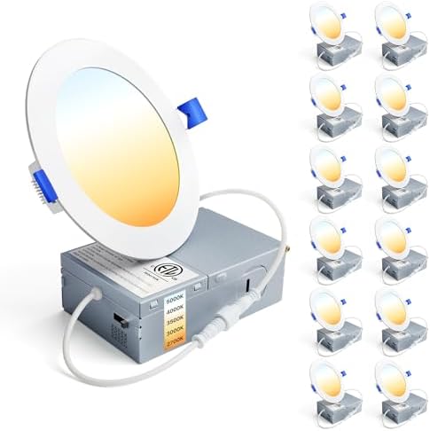 Ensenior 12 Pack 4 Inch LED Recessed Ceiling Light, Dimmable, 2700K-5000K 5CCT, 750LM 9W 120V, High Brightness Canless Wafer Downlight - ETL&FCC&IC