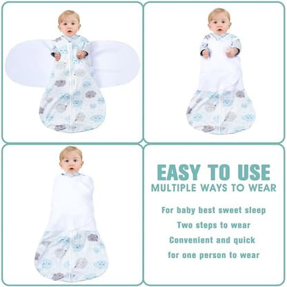 Newborn Sleep Sack Baby Swaddle,3-6 Months,3-Way Adjustable Wearable Blanket,100% Rayon Cotton Swaddling Sleeping Bag，TOG 0.5（Clouds&Starry Sky）