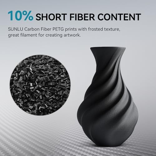 SUNLU Carbon Fiber Filament, PETG-CF 3D Printer Filament 1.75mm, Excellent Mechanical Properties, High Impact Strength, Heat-Resistant, Fit Most FDM Printers, PETG CF 1KG Spool. (Matte Black)
