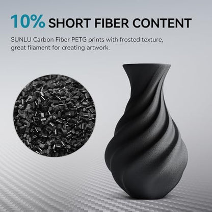 SUNLU Carbon Fiber Filament, PETG-CF 3D Printer Filament 1.75mm, Excellent Mechanical Properties, High Impact Strength, Heat-Resistant, Fit Most FDM Printers, PETG CF 1KG Spool. (Matte Black)
