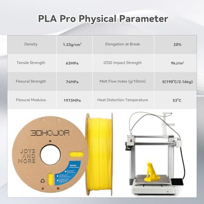 PLA Pro (PLA+) Filament 1.75mm, 3D Printer Filament PLA Plus, Cardboard Spool 3D Printing Filament PLA +, Dimensional Accuracy +/- 0.03 mm, Yellow, 1kg