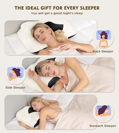 Osteo Cervical Pillow for Neck Pain Relief, Hollow Design Odorless Memory Foam Pillows with Cooling Case, Adjustable Orthopedic Bed Pillow for Sleeping, Support for Side Back Sleepers