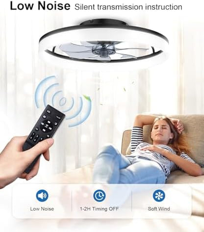 Ceiling Fans with Lights and Remote, 20" Modern Low Profile Ceiling Fan with Light, Stepless Color Temperature Change and 6 Speeds for Bedroom, Kids Room and Living Room (Black)