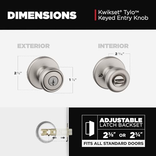 Kwikset Tylo Entry Door Knob with Lock and Key, Secure Keyed Handle Exterior, Front Entrance and Bedroom, Satin Nickel, Pick Resistant SmartKey Rekey Security and Microban
