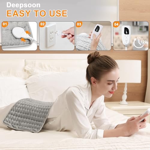 Heating Pad-Electric Heating Pad for Back,Neck,Abdomen,Moist Heated Pad for Shoulder,Knee,Hot Pad for Arms and Legs,Dry&Moist Heat & Auto Shut Off(Silver, 12''×24')