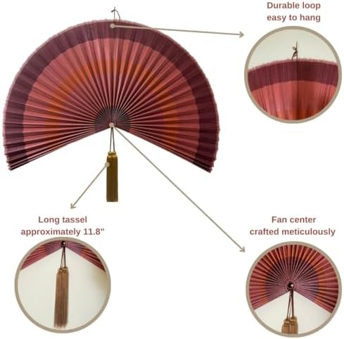 Fan Wall Decor,Japanese Wall Fan Decor,Large Bamboo Fan Wall Art For Boho Hanging Headboard,Decorative Folding Fan For Over Bed Decorations,Large Wall Dcor (Terracotta, 48inch)