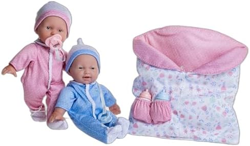 JC Toys La Baby 11" Soft Body Twin Baby Dolls – Removable Outfits and Reversible Sleeping Bag & Accessories– Small Baby Doll Toys for Children 12 Months +