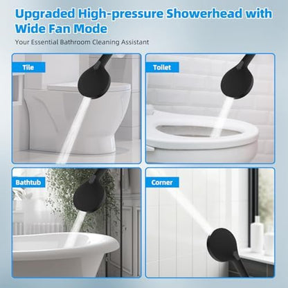 Hibbent All Metal High Pressure Rainfall 10 Inch Shower Head/Handheld Showerhead Combo/ 12 Inch Adjustable Curved Shower Extension Arm, 10-Spray, 71-inch Hose, Adhesive Showerhead Holder, Matte Black