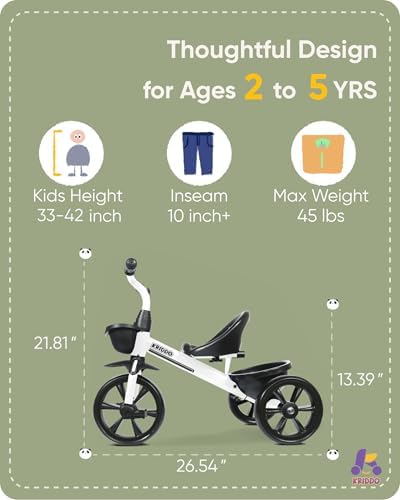 KRIDDO Kids Tricycles for 2-4 Year Olds, Toddler Trike Gift for 24 Months to 4 Years, White