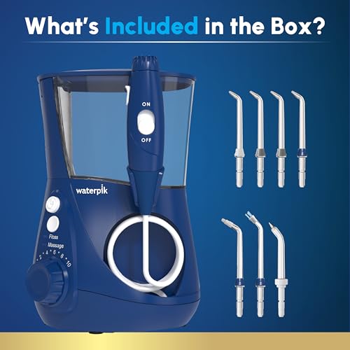 Waterpik Aquarius Water Flosser For Teeth Cleaning, Gums, Braces, Dental Care, Electric Power With 10 Settings, 7 Tips For Multiple Users And Needs, ADA Accepted, Blue WP-663, Packaging May Vary