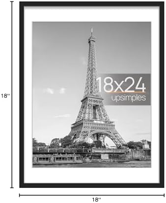 upsimples 18x24 Picture Frame, Display Pictures 16x20 with Mat or 18 x 24 Without, Wall Hanging Poster Frames, Black, 1 Pack