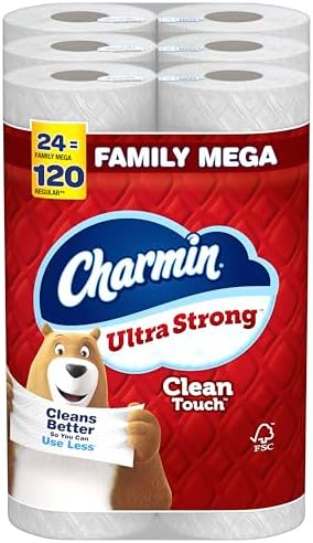 Charmin Ultra Strong Clean Touch Toilet Paper, 24 Family Mega Rolls = 120 Regular Rolls