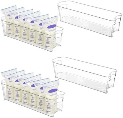 Vtopmart Breastmilk Storage Container 4PCS Set, Clear Freezer and Fridge Organizer Bins, Plastic Storage Bins for Breast Milk, Baby Pouches, Formula, Bottles and Yogurts, 4.3’’ Width, 14.7" Long
