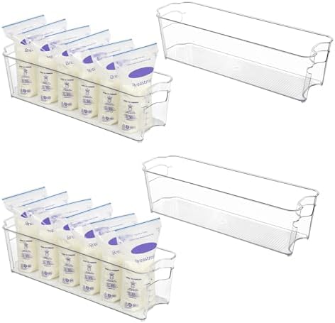 Vtopmart Breastmilk Storage Container 4PCS Set, Clear Freezer and Fridge Organizer Bins, Plastic Storage Bins for Breast Milk, Baby Pouches, Formula, Bottles and Yogurts, 4.3’’ Width, 14.7" Long