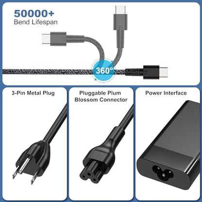 New Slim 65W USB C Laptop Charger Compatible with HP Spectre X360,Spectre,Elitebook x360,Elitebook,Envy,Omnibook,Chromebook,Elite x2,Zbook,ProBook Travel Type C AC Adapter Power Cord Supply