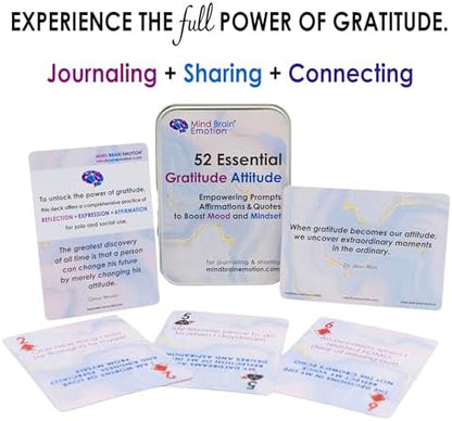 Mind Brain Emotion 52 Essential Gratitude Attitude: Journal & Conversation Cards to Boost Mood & Mindset - Empowering Prompts, Self-Help Affirmations, and Insightful Quotes - for Kids & Adults