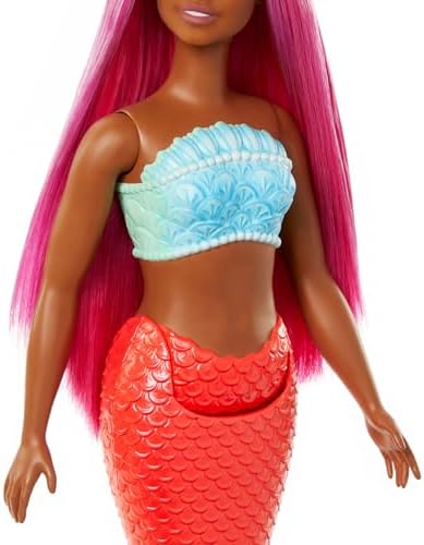 Barbie Mermaid Doll with Magenta Fantasy Hair & Headband Accessory, Curvy Body Type with Shell-Inspired Bodice & Tropical Red Tail