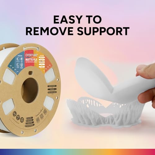 OVERTURE Matte PLA 3D Printer Filament 1.75mm, Matt Surface & Low Warping Filament 1kg Spool (2.2 lbs), Accuracy +/- 0.02 mm, Fit Most FDM Printers (Matte White)