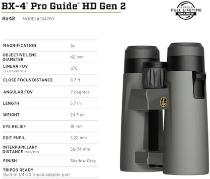 Leupold BX-4 Pro Guide HD Binoculars, 8x42mm Gen 2 (184760)