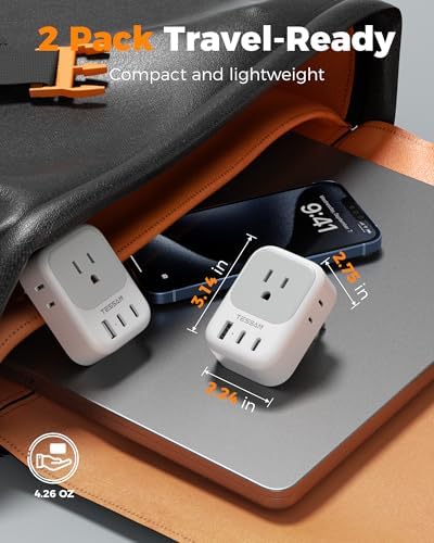 2 Pack European Travel Plug Adapter, TESSAN US to Europe Plug Adapter with 4 Electrical Outlets 3 USB Ports (2 USB C), Type C Power Adaptor for EU International Italy Iceland Spain France Germany