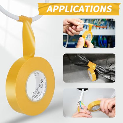 Electrical Tape, 10 Rolls Professional Grade PVC Electric Tape, UL/CSA Listed ¾ in x 66 ft Insulating Vinyl Tape for Electrical, Repairs, Automotive and Equipment, Pro-36C, Yellow