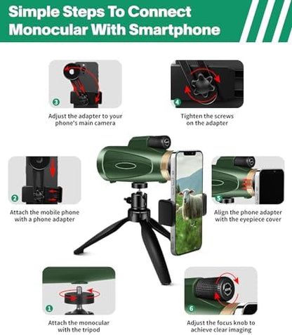 Monocular Telescope 80x100 High Power with Smartphone Adapter Tripod,Larger Vision Monoculars for Adults with BAK4 Prism & FMC Lens, Suitable for Bird Watching Hunting Hiking Camping Wildlife-Green