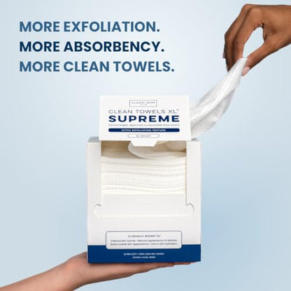 Clean Skin Club Clean Towels XL™ Supreme, 100% USDA Biobased Face Towel, Disposable Face Towelette, Eczema Association Accepted, Makeup Remover Dry Wipes, Ultra Soft, 50 Ct, 1 Pack
