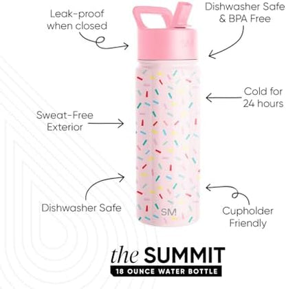 Simple Modern Kids Summit Water Bottle with Straw Lid | 18oz Stainless Steel Cup Insulated Tumbler for Toddlers, School | Confetti