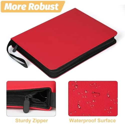 9 Pocket Card Binder, Premium Zip Trading Card Binder, 720 Double Sided Pocket PU Card Collection Binder, Collector Card Album, Card Folder for MTG, TCG, Sports Cards, Game Cards (RED)