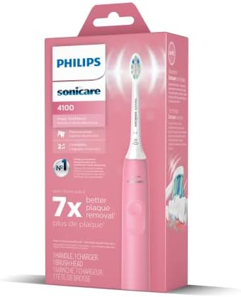Philips Sonicare 4100 Rechargeable Electric Toothbrush, with Pressure Sensor, 2 Intensity Settings, SmarTimer and QuadPacer, 14-Day Battery Life, Deep Pink, Model HX3681/26