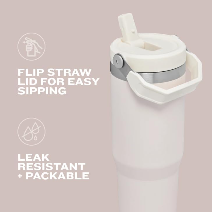 Stanley IceFlow Stainless Steel Tumbler with Straw - Vacuum Insulated Water Bottle for Home, Office or Car Reusable Cup with Straw Leak Resistant Flip Cold for 12 Hrs or Iced for 2 Days (Rose Quartz)