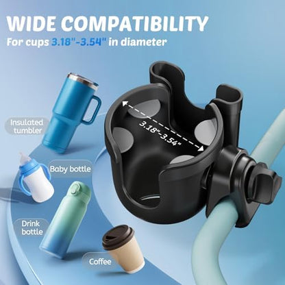 Guiseapue 2 Packs Cup Holder for Walker: Stroller Cup Holder Attachment with Phone Holder, Wheelchair/Stroller Accessories for Uppababy, Nuna, Doona, Bike, Scooter, Baby Travel Essential